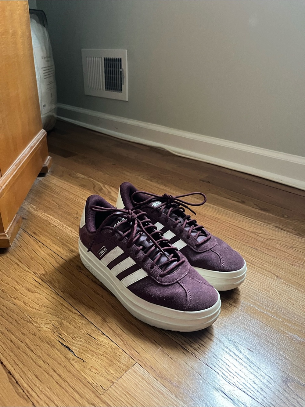 Women’s Adidas Platforms Sambas in Maroon